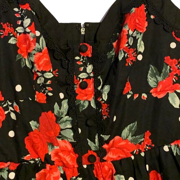 Hot Topic Rockabilly Polka Dot Rose Swing Dress small - Picture 2 of 16